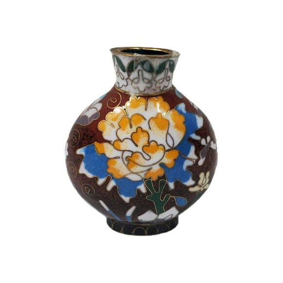 Antique Vintage Cloisonné Enamel Matchstick Toothpick Holder Bud Vase Mini 2.25" - Picture 1 of 7